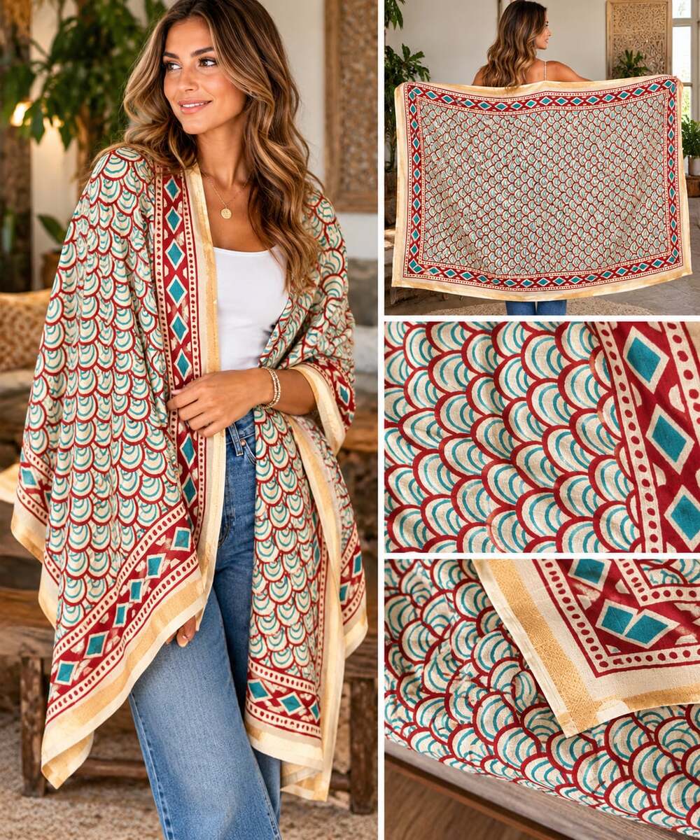 Sweet Life Boutique Sweet Escape Kimono Scallop Print Open Front